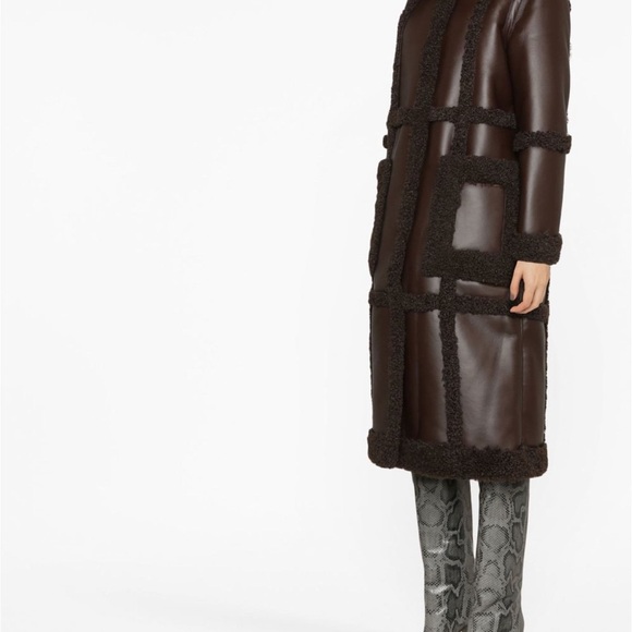 Stand Studio Long Brown Coat with Sheep Fur - Picture 4 of 5